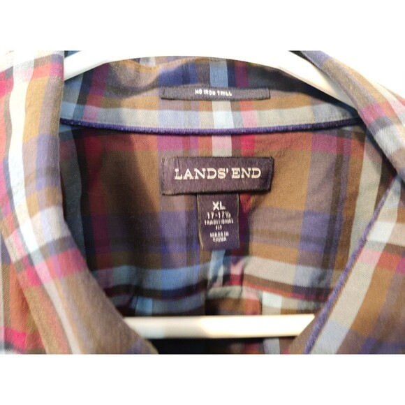 Lands End Blue, Red, Green Plaid Button Down Long Sleeve Dress Shirt XL 17 1/2 - Picture 5 of 5